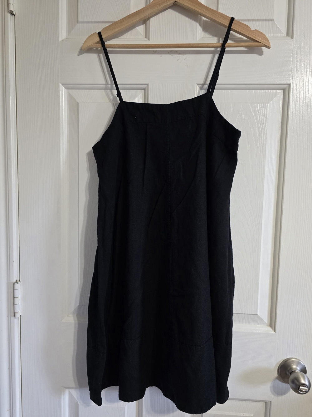 Melrose and Market Black Linen Blend Button Front Strappy Shift Dress S